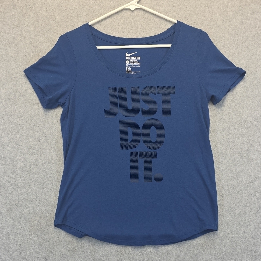 Nike Just Do It Womens Medium Blue Graphic Tee Athletic Tri-Blend Shirt